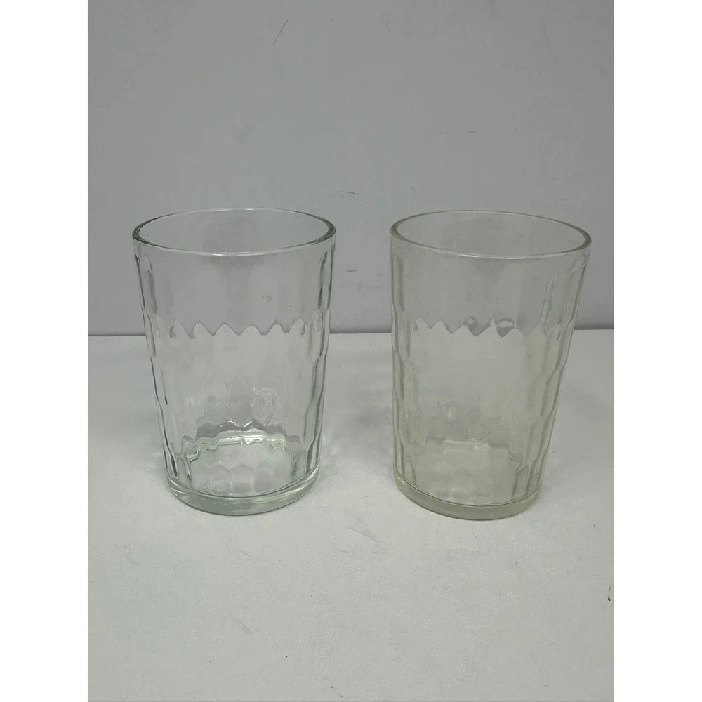 Vintage Clear Honeycomb Textured Glass Tumblers Set of 2 Mid Century Glasses